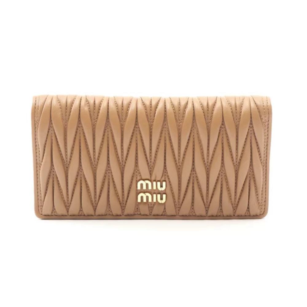 Miu Miu Matelasse Bi fold Long Wallet Leather Brown